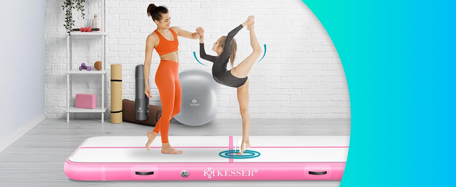 Надувна гімнастична мата KESSER® Airtrack: 2м/3м/4м/5м/6м. Мата для фітнесу, йоги, акробатики. В комплекті сумка та електронасос. Розмір: 300 x 100 x 10 см. Колір: м'ятно-зелений