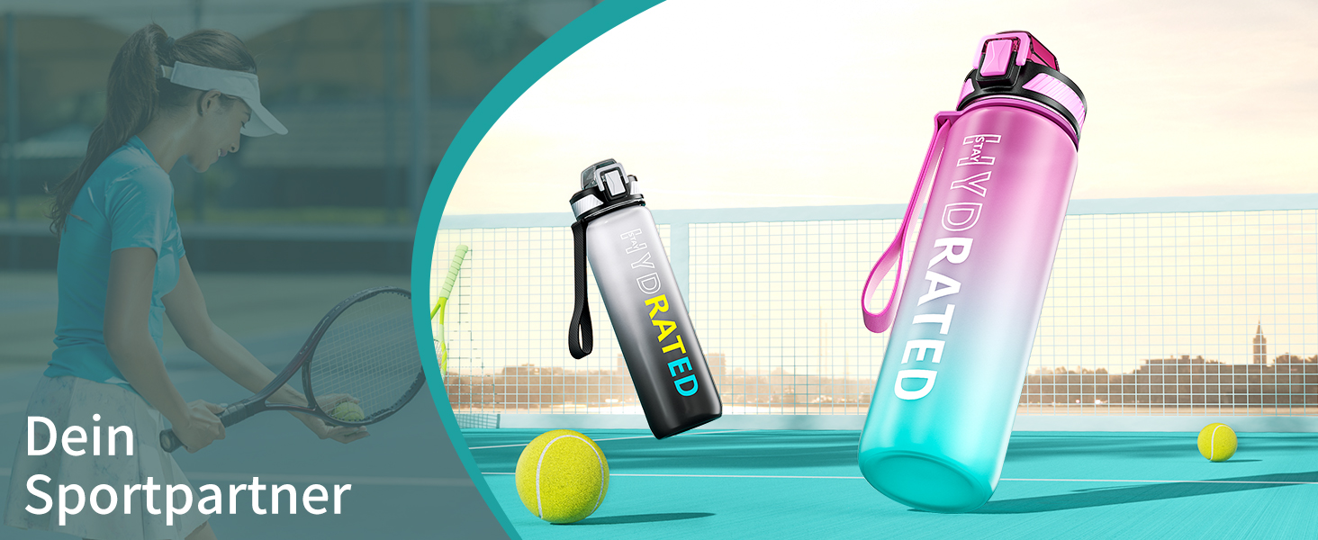 Спортивна пляшка для води 1л Tritan без BPA з трубочкою, з маркуванням часу та щіткою, для фітнесу, школи, йоги, відпочинку на природі (1 шт.), темно-синій