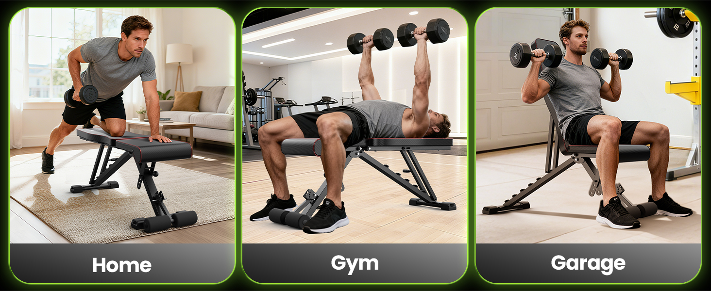 Регульована багатофункціональна лава для гантелей Dskeuzeew, складана фітнес-лава з еластичними стрічками та сумкою для зберігання, 7 положень нахилу спинки, максимальне навантаження 300 кг, чорна