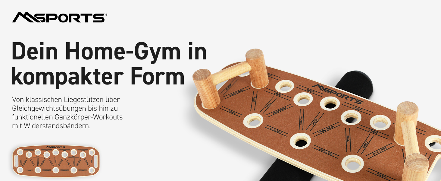 MSPORTS Push-Up Board Holz Premium: Дошка для віджимань з роликом – багатофункціональна дошка для тренування кора, балансу та сили – 15 положень, масивні ручки, антиковзаюча, обладнання для фітнесу для дому