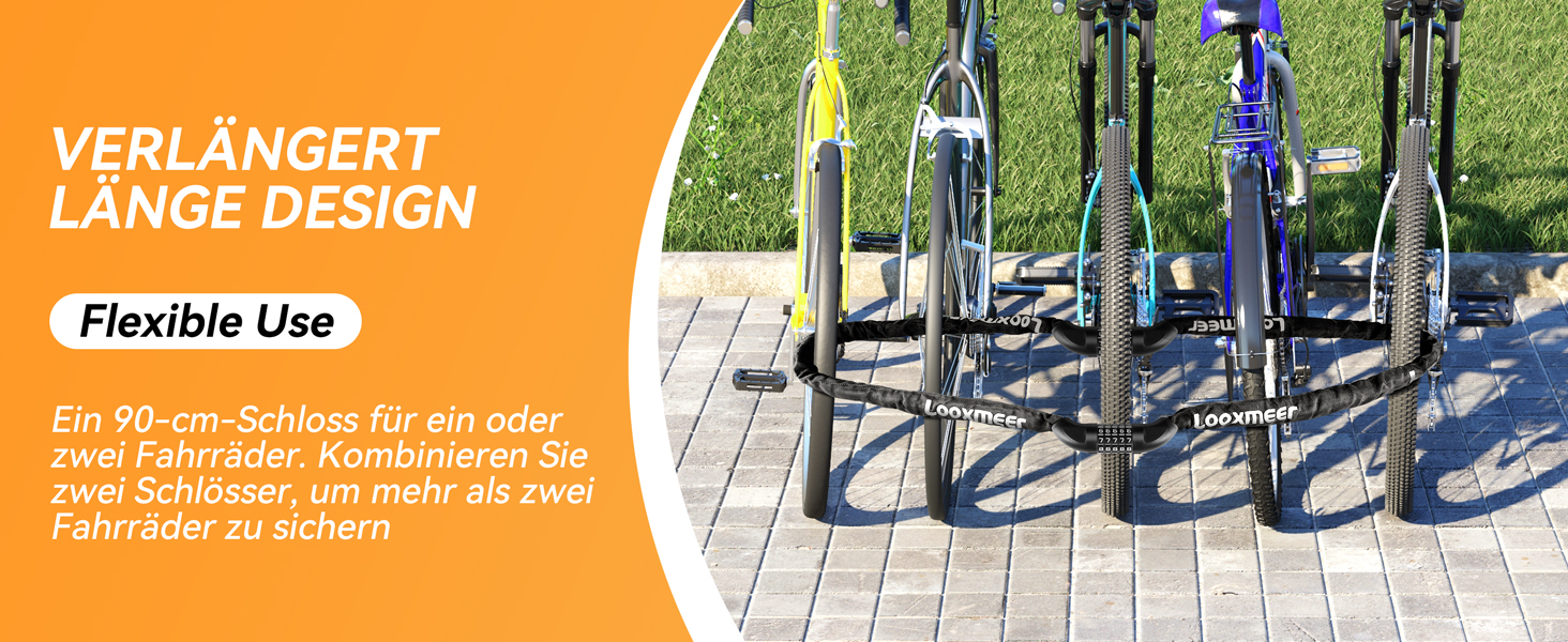 Замки для велосипедів: надійне ланцюгове кільце з кодовим замком, 90 см, рівень безпеки 8, 5-значний код, для велосипеда, мотоцикла, ролера, дверей (чорний та білий - стабільний)