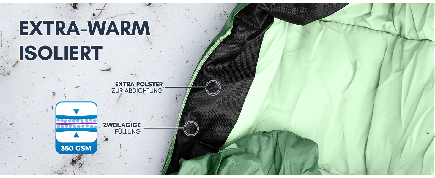 Сплячий мішок NORDMUT® Winter -10°C до 0°C, компресійний, для трекінгу та кемпінгу, 1.8 кг, водонепроникний, 350 GSM (зелений)