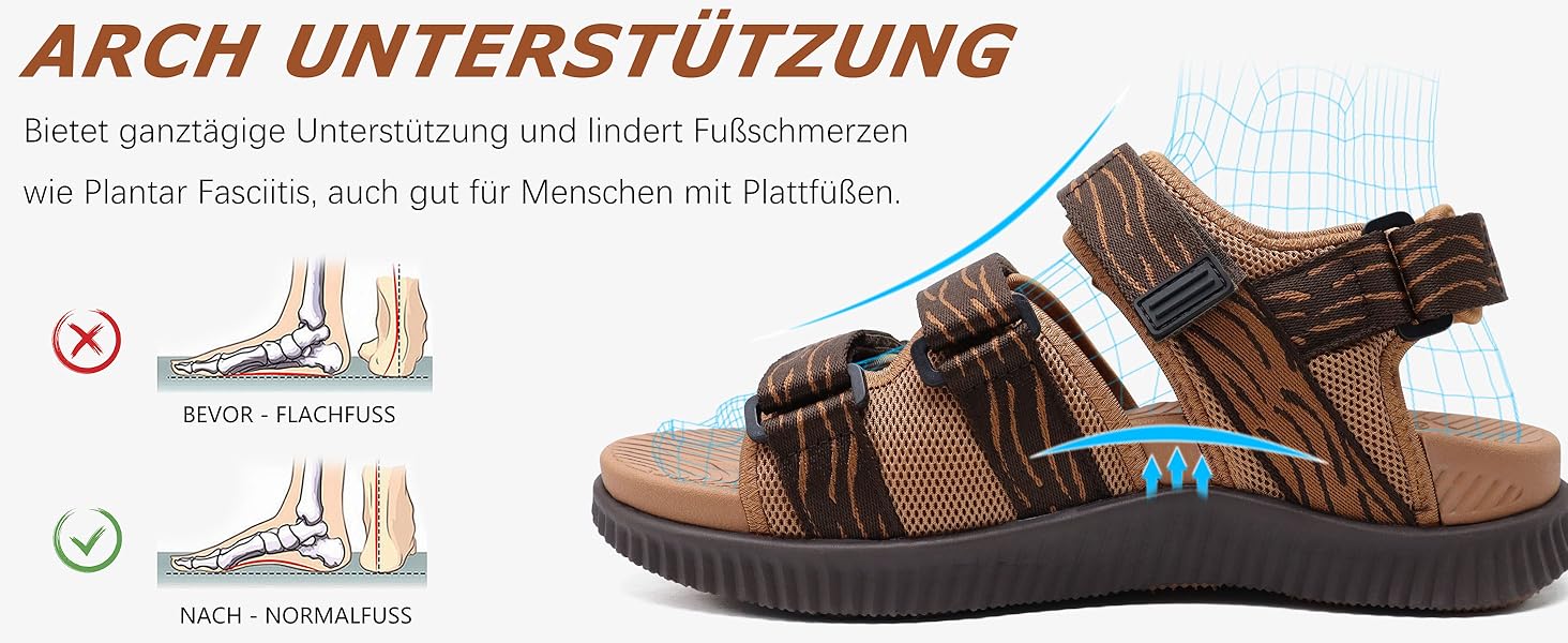 Чоловічі трекінгові сандалії KuaiLu: зручні, ортопедичні, для підтримки стопи при фасціїтусі, для активного відпочинку, літні, легкі, з відкритими пальцями, з регульованою застібкою-липучкою, розмір 48 EU, хакі-коричневі