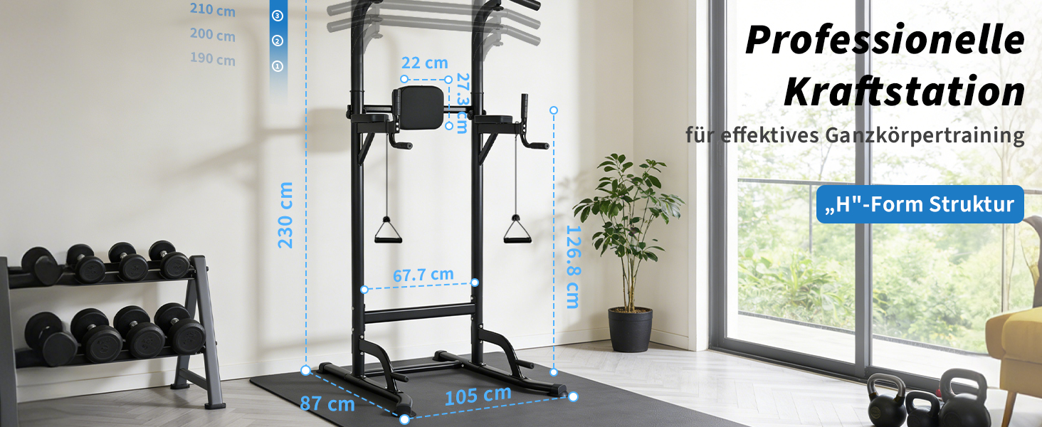 Багатофункціональний турнік Power Tower: стійка для підтягувань, брусів та вправ на прес, регульована висота, для домашнього тренажерного залу (Чорний)