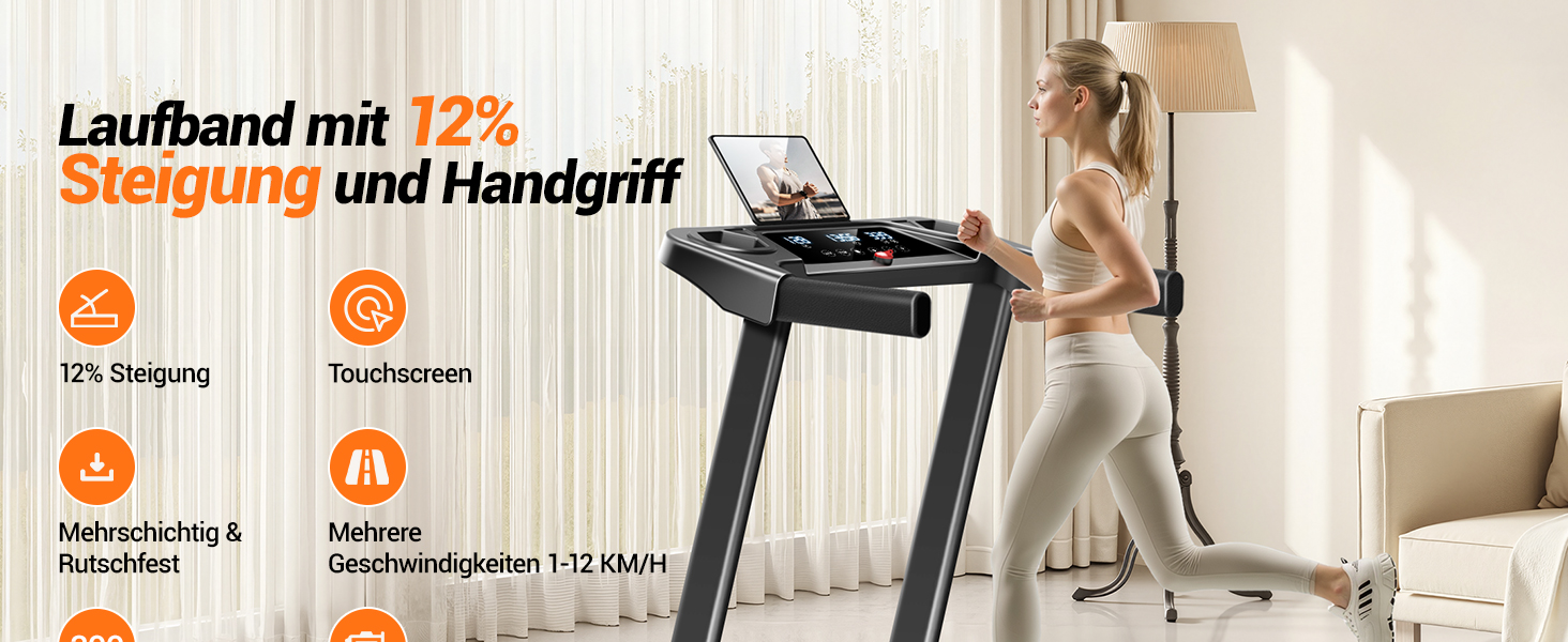 Біговий тренажер для дому складний з нахилом 9%-15%, швидкість 12 км/год, мотор 3.0 PS, 12 програм, максимальне навантаження 136 кг