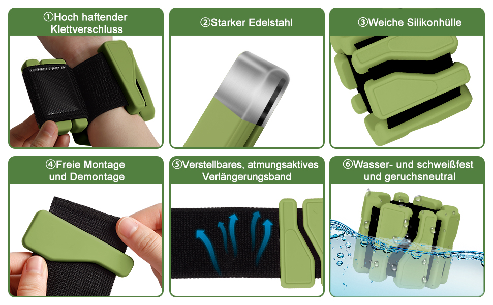 Набір манжет для збільшення ваги 2 шт. (0,46 кг кожна), регульовані ваги для зап'ястя, фітнес-браслети з вагою, ваги для ніг для танців, балету, пілатесу, кардіо, аеробіки, ходьби, зелені