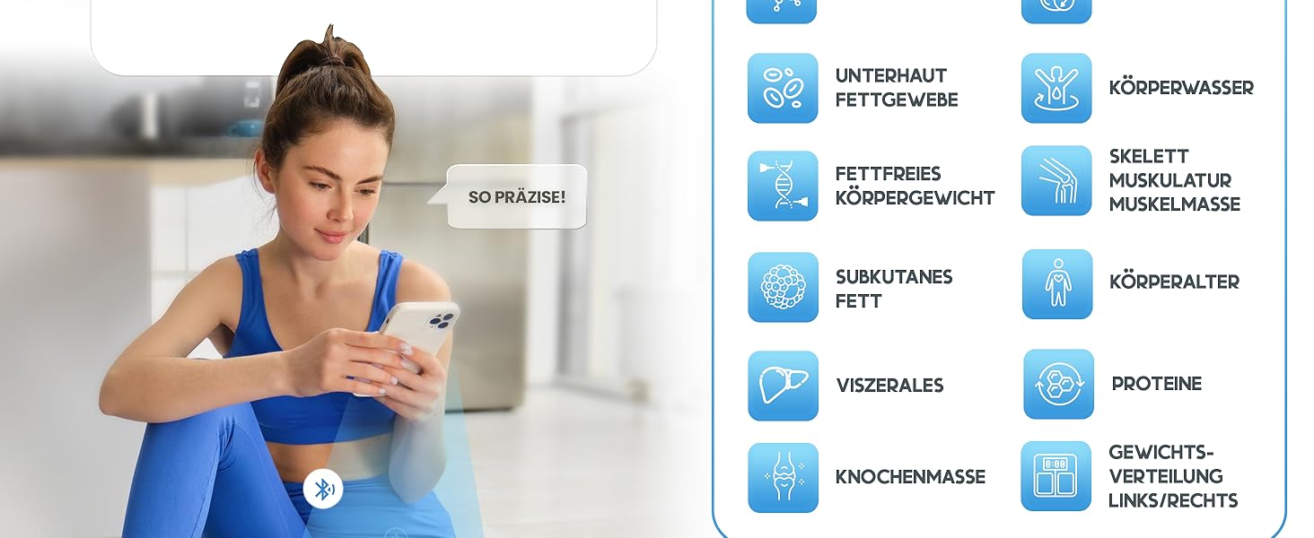 Ваги для тіла HELDENWERK з аналізом складу тіла, Bluetooth, визначення жиру, BMI, м'язової маси, протеїну, BMR, максимальне навантаження 180 кг, цифровий дисплей, темно-синій колір (Design Elegance)