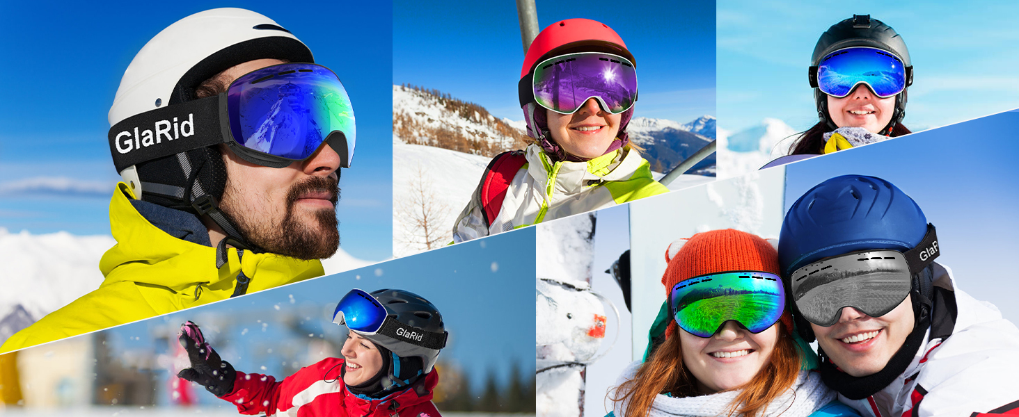 Гірськолижні окуляри GlaRid для чоловіків та жінок, OTG Ski Goggles Безкаркасні окуляри для сноуборду для тих, хто носить окуляри, Снігові насадки для дорослих Захист від запотівання 100 UV400 зелений