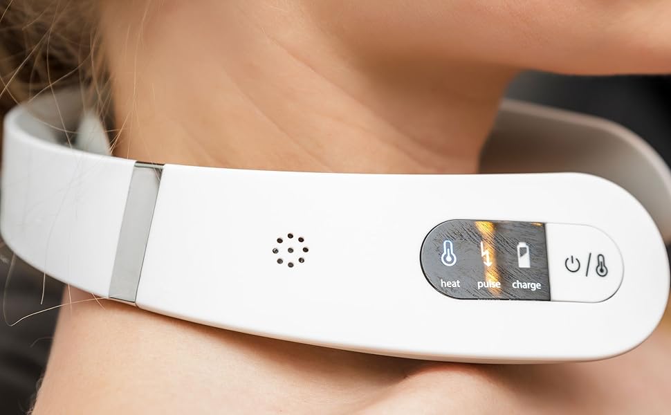 Масажер для шиї та плечей Bodi-Tek EMS з підігрівом, LCD-дисплеєм, регулюванням інтенсивності, для зняття стресу та м'язових спазмів, для дому, офісу й авто