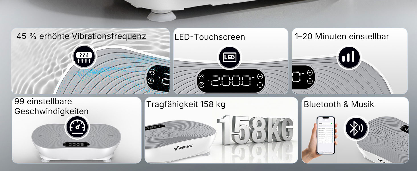 Вібраційна платформа MERACH для тренувань та формування тіла з Bluetooth, LED-екраном та регулюванням швидкості