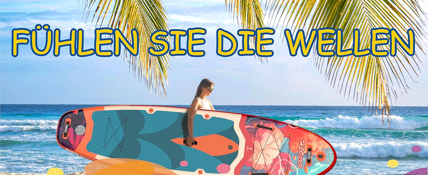 Надувний SUP дошка H2OSUP Stand Up Paddling Board - широка, з аксесуарами, для всіх рівнів, червона