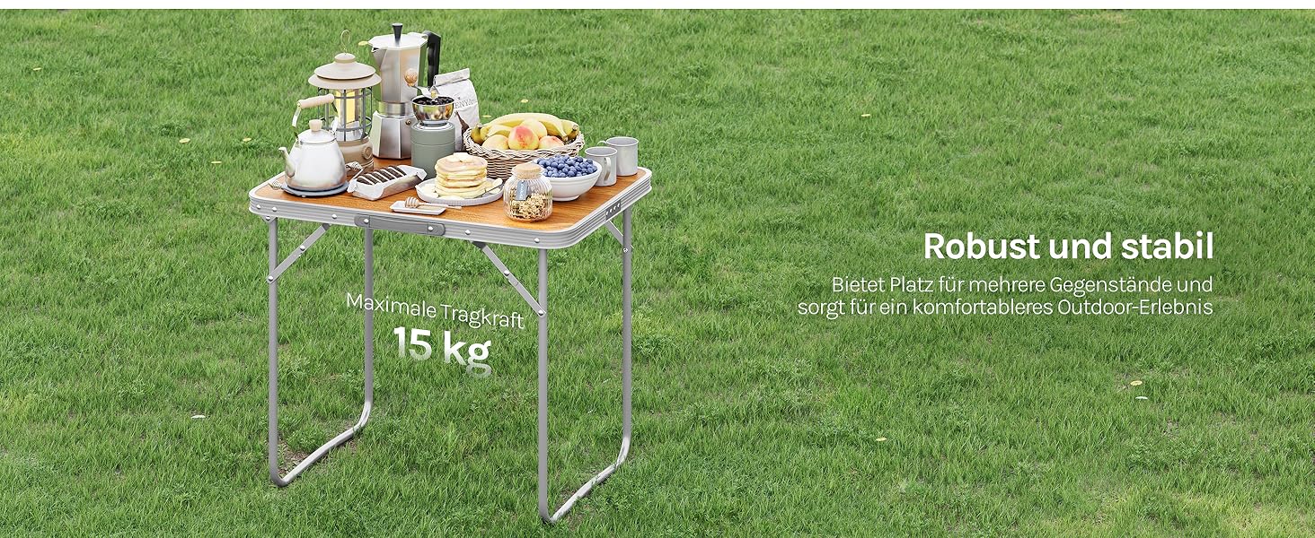 Складаний туристичний стіл Woltu для пікніка, пляжу та відпочинку на природі, 70x50x60 см (Alu & MDF)