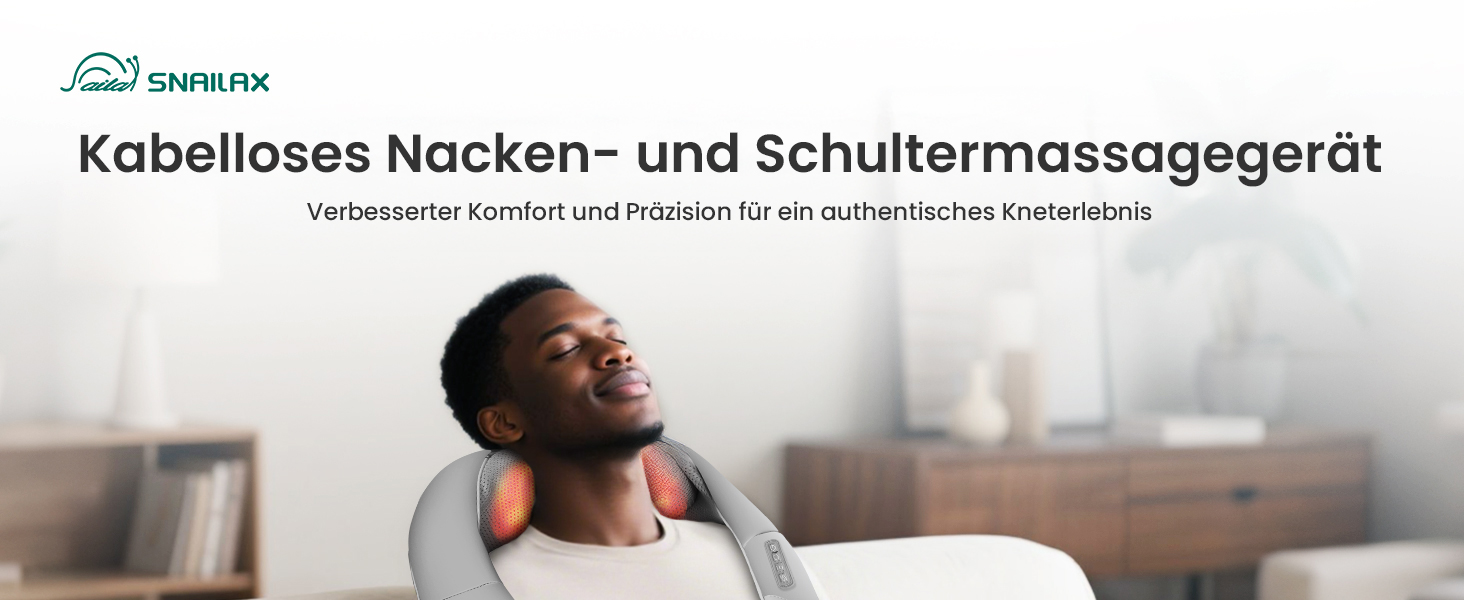 Масажер для шиї та плечей Snailax з підігрівом, акумуляторний Shiatsu 4D, для шиї, плечей, спини, подарунок, сірий та зелений