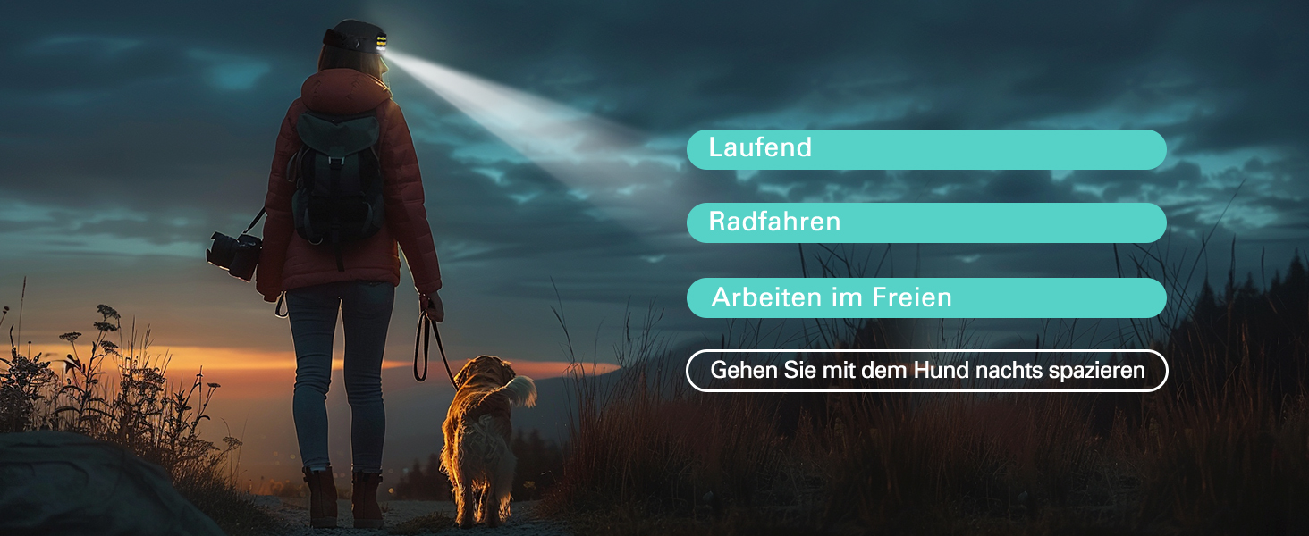 Налобний ліхтар Konqkin 2 шт. LED перезарядна головолампа з 10 режимами, IPX4, з датчиком та червоним світлом для кемпінгу, риболовлі та бігу, чорний