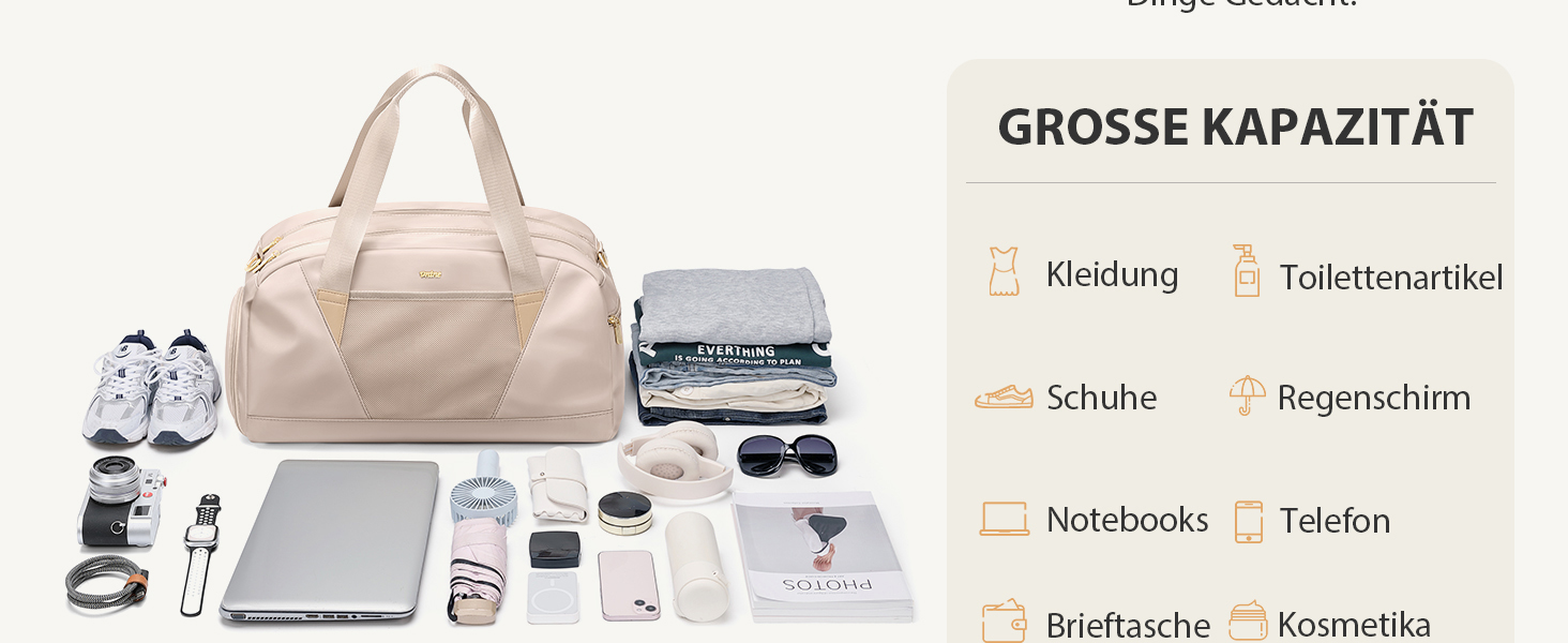 Спортивна сумка VNINE для жінок: легка, водонепроникна, для подорожей, фітнесу та тренувань (Beige)