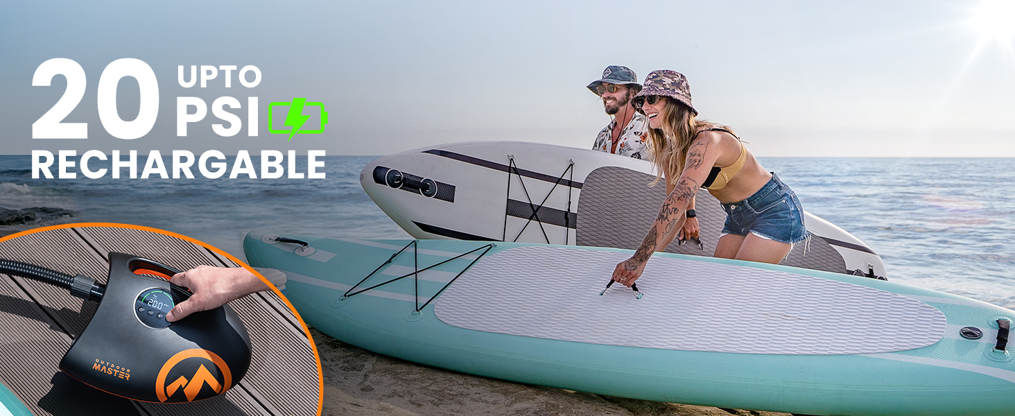 Насос OutdoorMaster Shark 2S для SUP: електричний, 88,8Wh, акумулятор, 20PSI, 8 насадок
