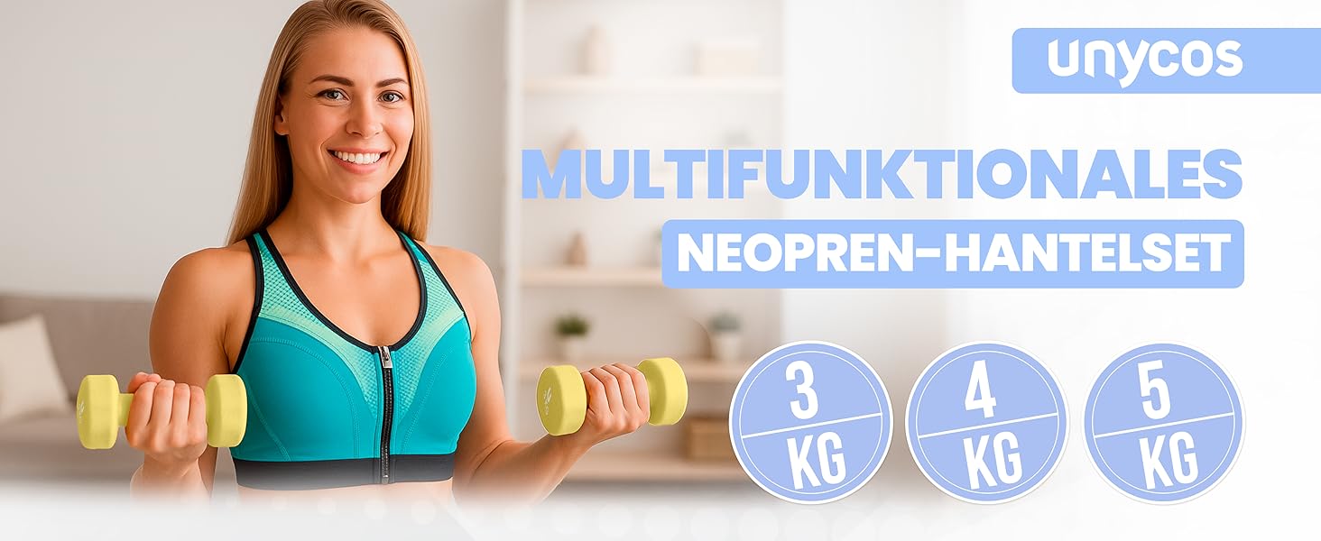 Гантелі неопренові UNYCOS 2 шт. (1-10 кг) - короткі, антиковзаючі для жінок та чоловіків, проти ковзання | для фітнесу, силових тренувань, пілатесу, гімнастики, домашнього спортзалу