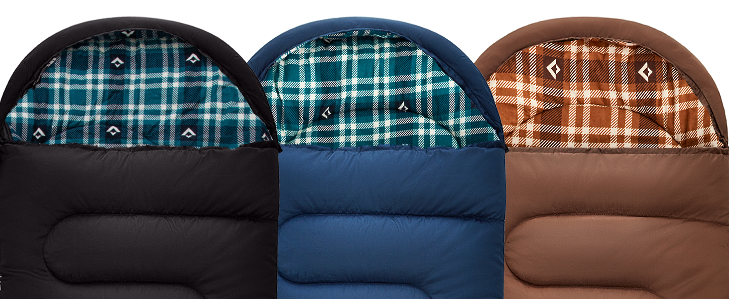 Сплячий мішок KingCamp Flannel для дорослих, 4 сезони, ультралегкий, бавовна, теплий, ковдровий, водонепроникний, для кемпінгу та повсякденного використання, чорний, L, блискавка