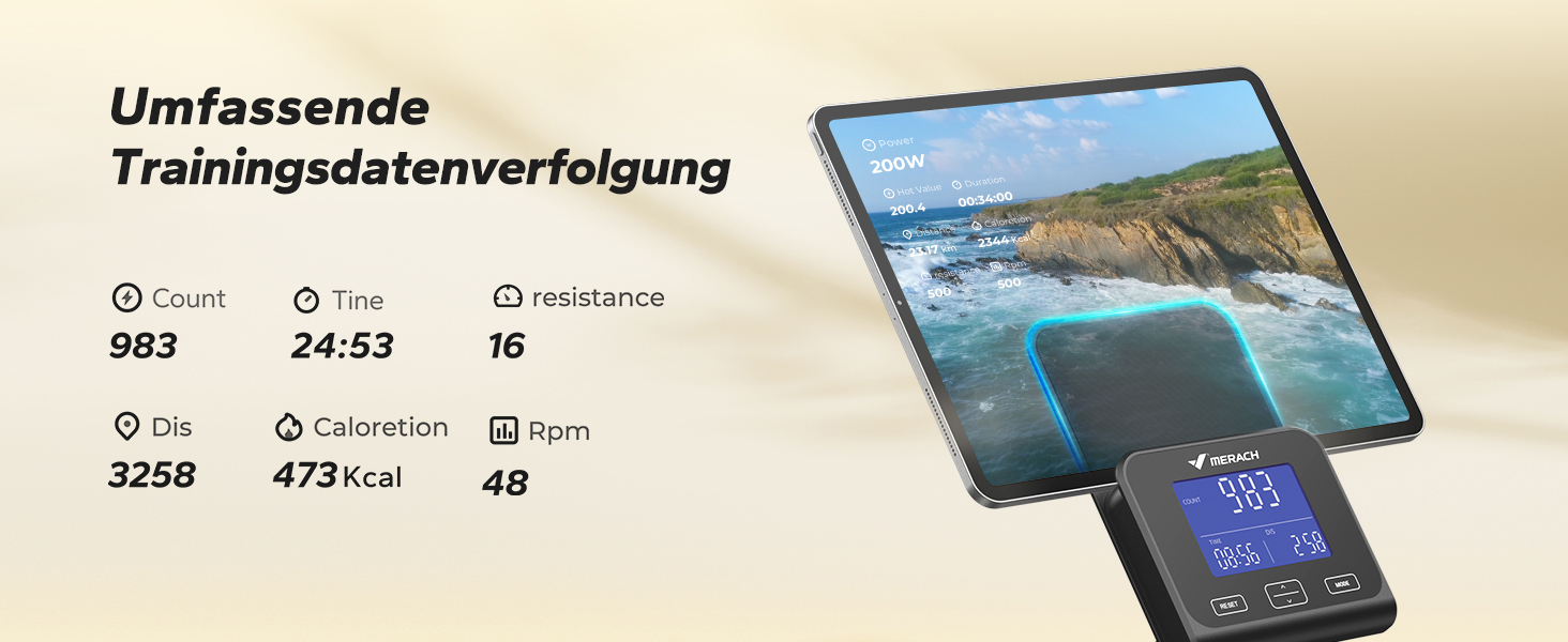 Гребний тренажер MERACH R15B2 для дому, складаний, з магнітним гальмом, тихий, з додатком, подовжені рейки, ручне регулювання