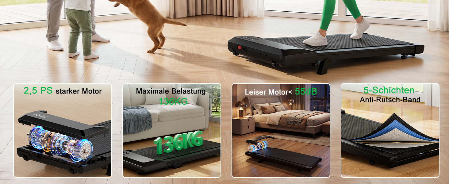 Бігова доріжка Lacuffy Walking Pad з нахилом та AI-тренуванням, керування через додаток, для дому та під стіл, макс. 136 кг, 90 см, чорна