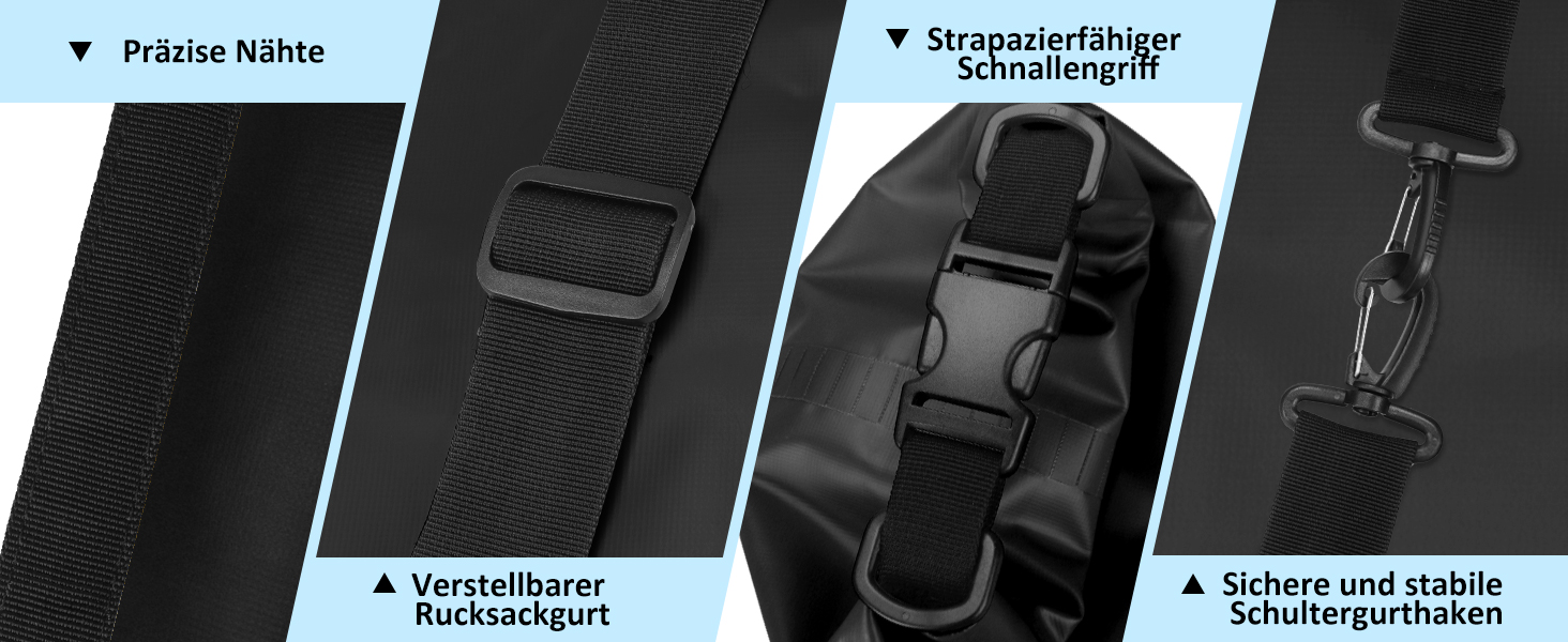 Водонепроникний мішок-рюкзак Dry Bag 5L/10L/15L/20L/30L з регульованим плечовим ременем, для каякінгу, риболовлі, плавання, піших прогулянок та подорожей, чорний (10L)