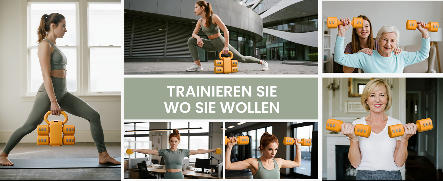 Регульований гантельний набір 2-в-1 для жінок – 4 рівні ваги (1-5.5 кг) – обладнання для фітнесу вдома, зелені гантелі (оранжевий)