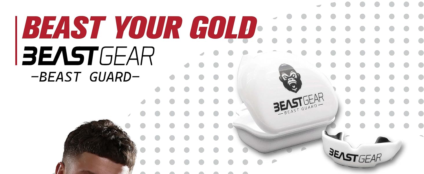 Захисна капа Beast Gear - для боксу, MMA, регбі, кікбоксингу, джудо, карате, хокею та бойових мистецтв. Зручна коробка для зберігання. Захищає зуби, ясна та щелепу. Білий.
