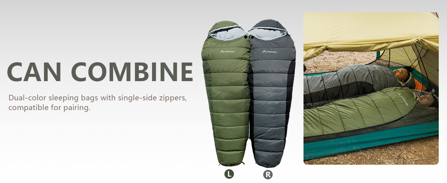 Спальний мішок BISINNA Mumienschlafsack -10°C - 5°C [400GSM] для туризму, кемпінгу та подорожей (сірий)