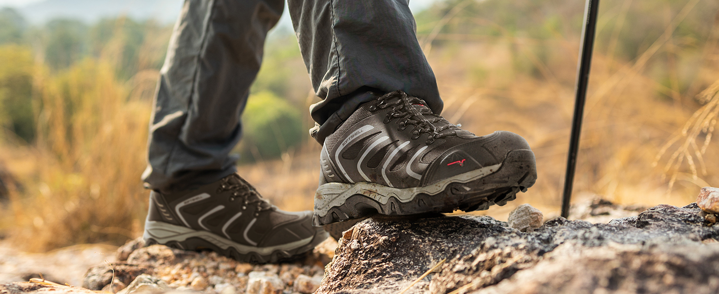 Чоловічі водонепроникні трекінгові черевики NORTIV - водонепроникні, легкі, для хайкінгу, кемпінгу, трекінгу, 45 EU, коричневі, чорні, світло-коричневі