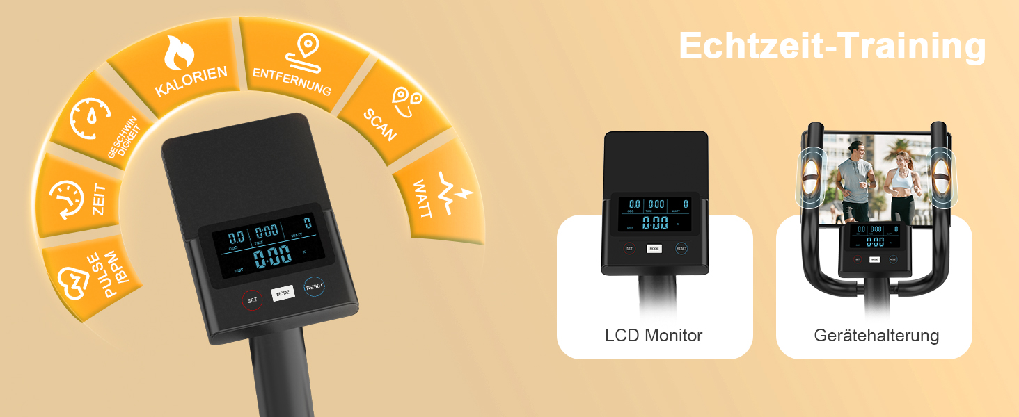 Еліптичний тренажер Crosstrainer 3-в-1 для дому з LCD-монітором та регулюванням навантаження до 287 кг (Оранжевий + Чорний)