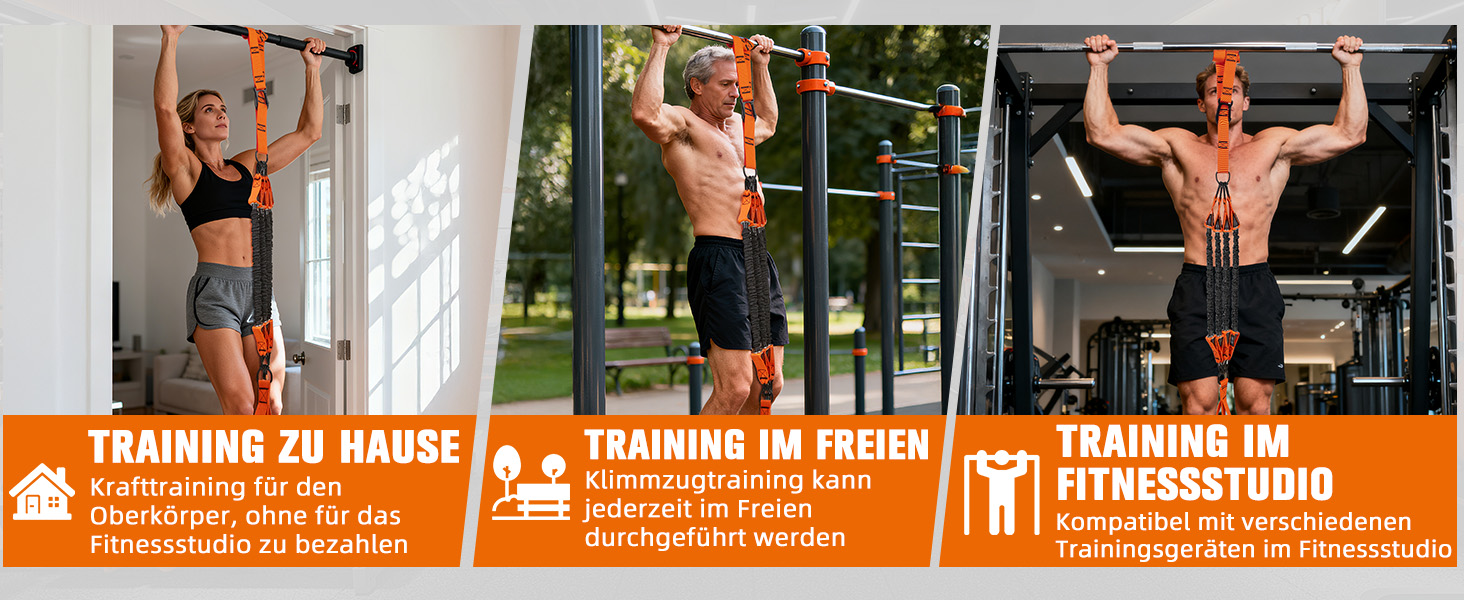 Смуги опору для підтягувань Klimmzughilfe, 50-350lbs, регульований опір та висота, з підставкою для ніг, помаранчеві