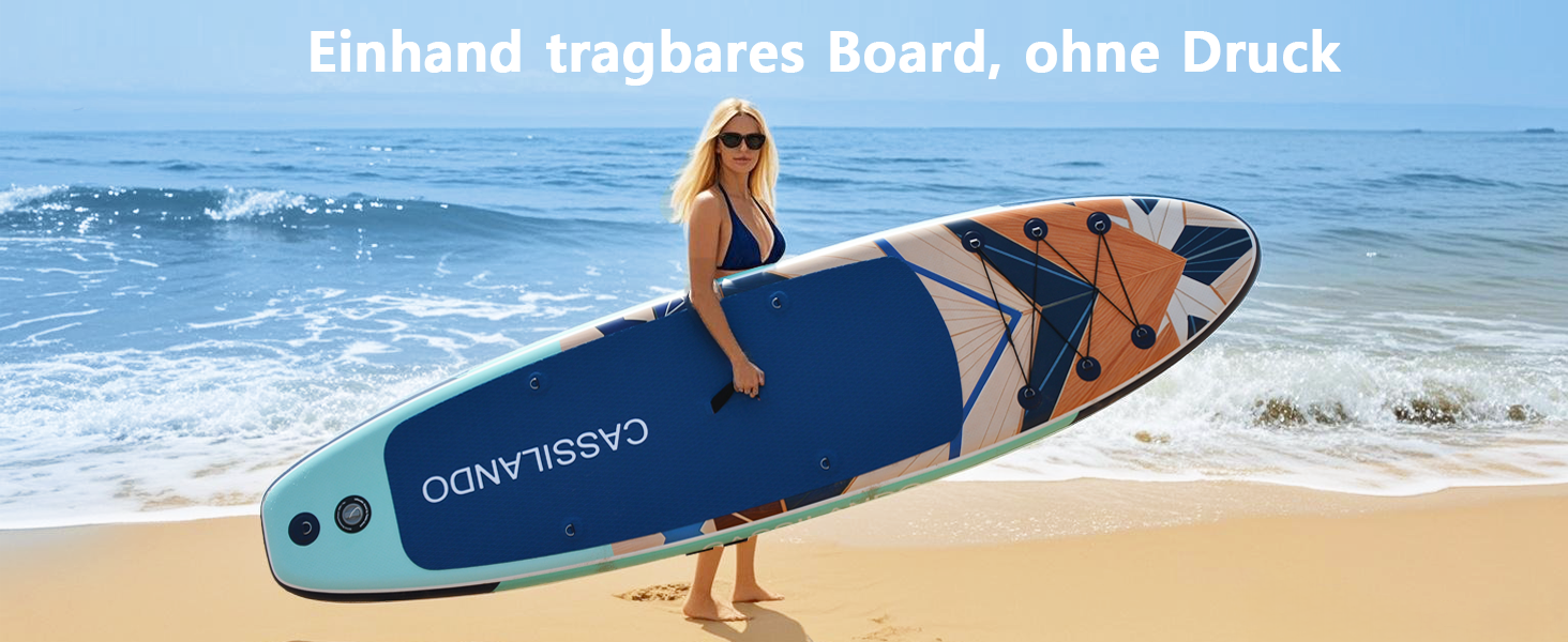 Надувний SUP дошка CASSILANDO Stand Up Paddle Board 335 см з аксесуарами та сумкою для перенесення, для йоги, риболовлі, серфінгу, підходить для дорослих та підлітків, з імітацією текстури дерева, колір м'ятно-зелений