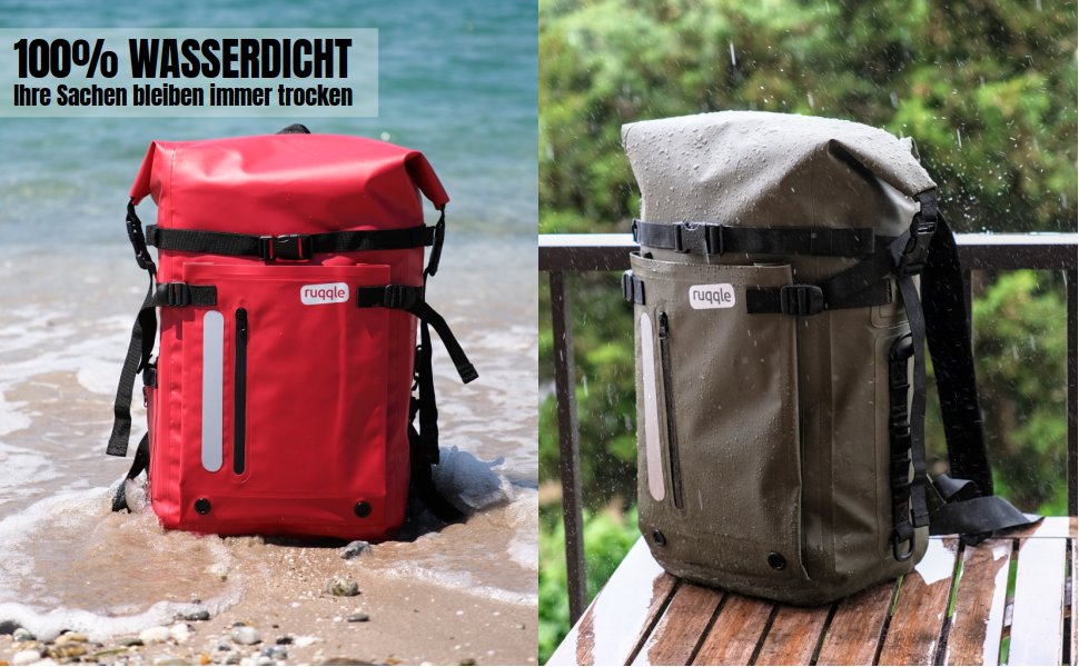 Водонепроникний рюкзак Ruqqle 45 л, RollTop, 3 зовнішні кишені, для пляжу, човнів, каяків, подорожей, кемпінгу, риболовлі та мотоциклів (Блакитний)