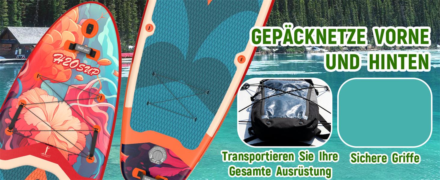 Надувний SUP-борд 15 см, з рюкзаком та аксесуарами, зелений - Дошка для Stand Up Paddling