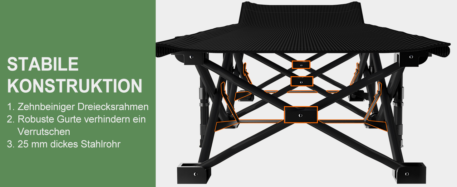 Велике розкладне ліжко з матрацом – 198x81x46 см, 400 кг, сталевий каркас, оксфордська тканина, для дорослих, сад, подорожі (XXL Чорний)