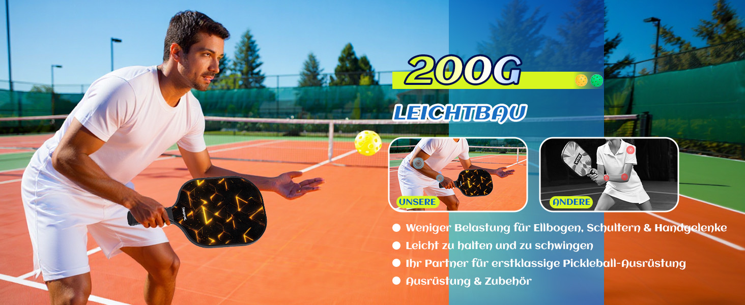 Набір для піклболу JOY SPOT! 2 ракетки + 4 м'ячі + сумка – Легкі ракетки з скловолокном для чоловіків, жінок та початківців – Для гри в приміщенні та на вулиці (Lava)