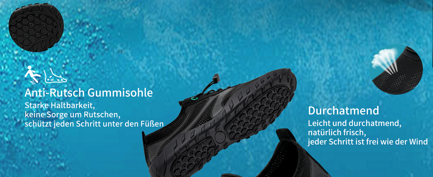 Водні черевики WateLves: для плавання, серфінгу та відпочинку на пляжі. Швидка сушка, розміри 36-48 EU, чорний колір