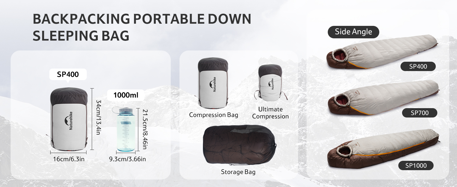 Спальний мішок Naturehike Snowbird Entendaunen, 400g, Khaki/M, для кемпінгу та подорожей