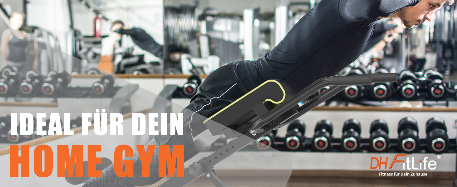 DH FitLife 5-в-1 тренажер для спини та пресу, гіперекстензія, складаний римський стілець до 150 кг, багатофункціональна лавка для вправ і гантелей для дому