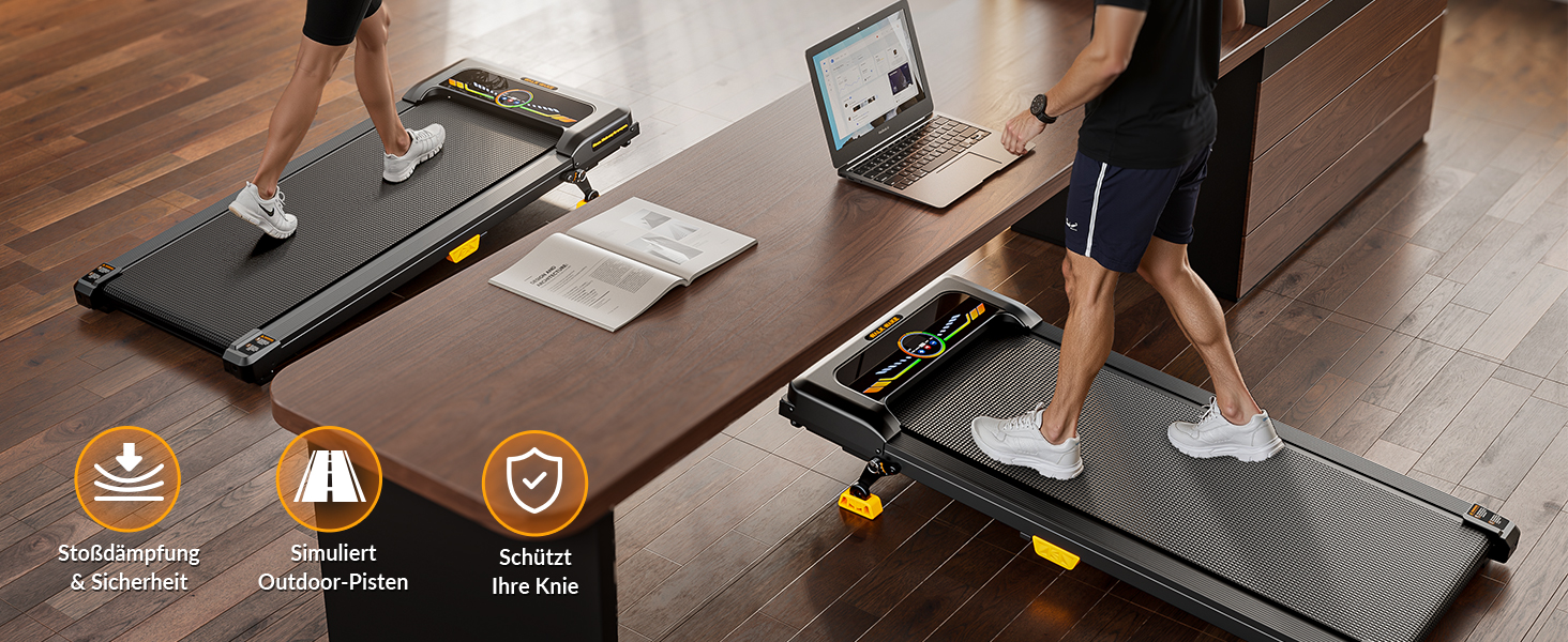 Біговий тренажер з нахилом 10%, Компактний біговий стіл для дому та офісу, Walking Pad, вантажопідйомність 150 кг, 2.5HP тихий мотор, портативна бігова доріжка з пультом керування 1-6 км/год, жовтий