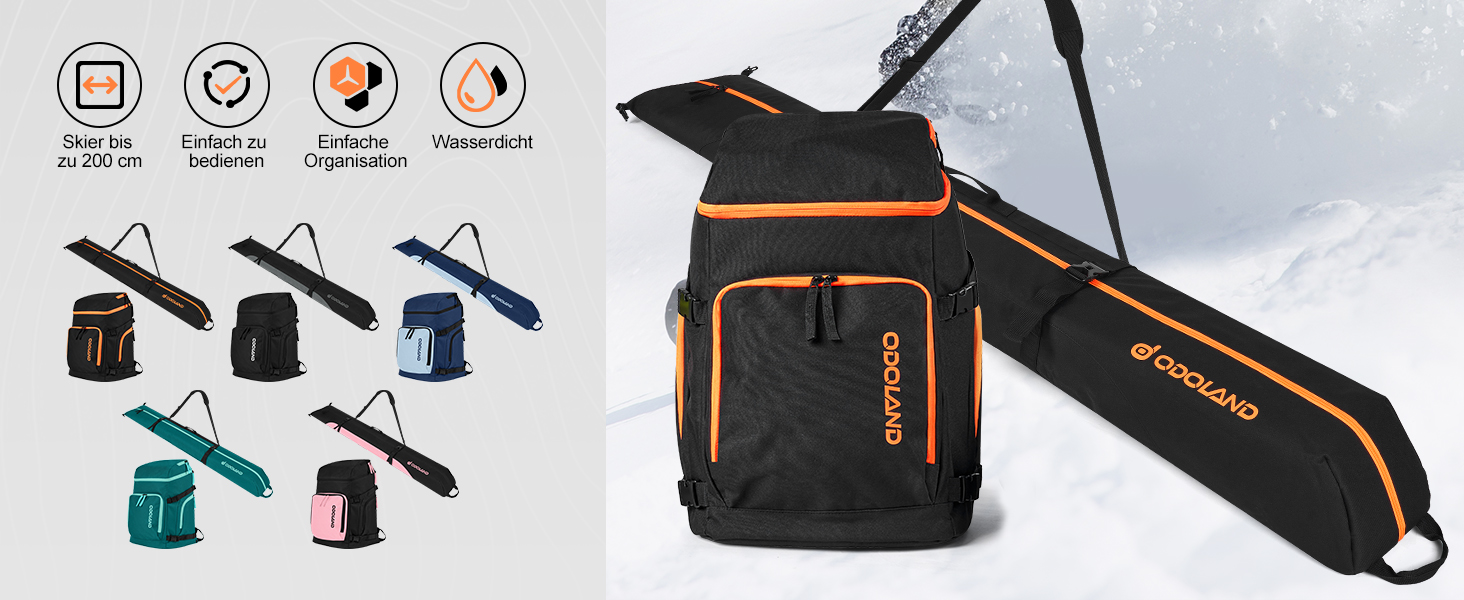 Чохол для лиж Odoland Skitasche Set: комплект для лиж та взуття, водонепроникний, до 200 см, для чоловіків та жінок