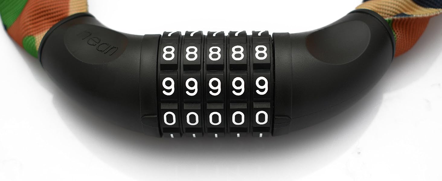 Надійне велозамкне Nean з кодовим замком та високим рівнем захисту, стале ланцюгове замкне, 6 мм x 900 мм (Камуфляж)