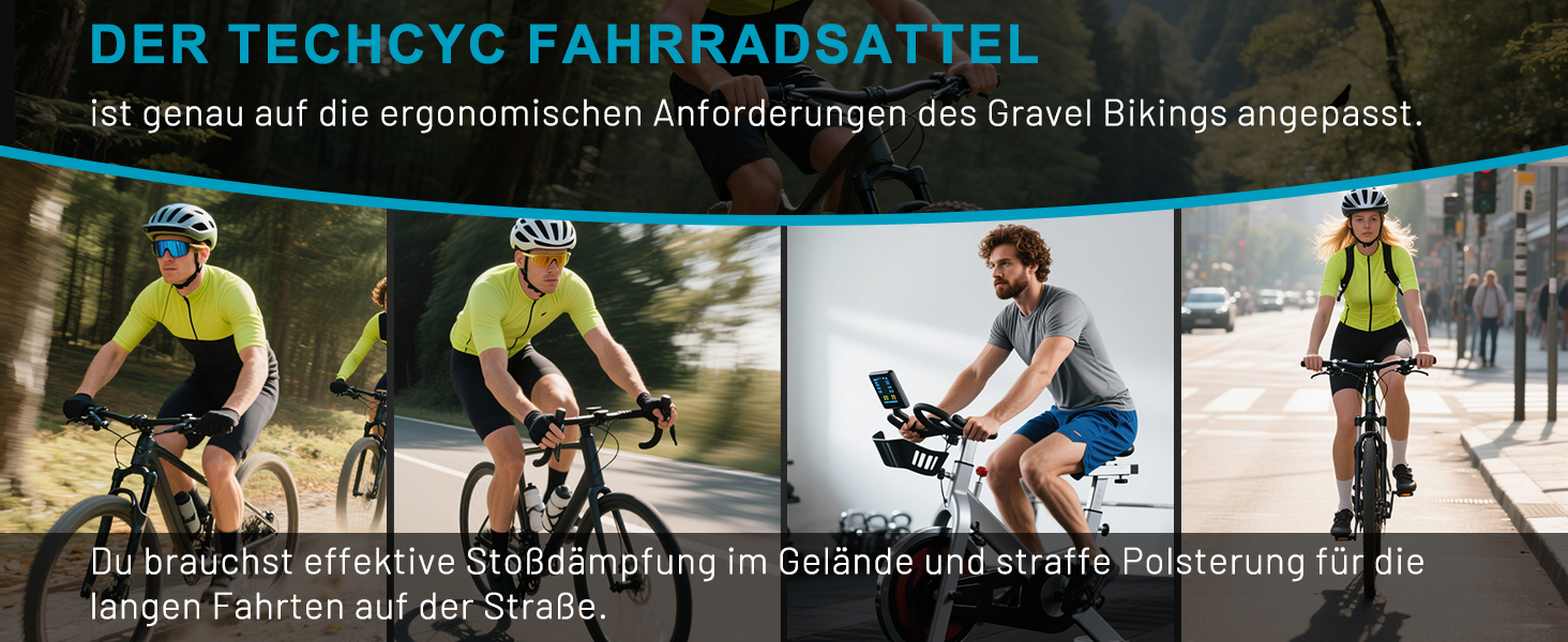Велосипедне сідло TECHCYC з Memory Foam: комфортне, дихаюче, амортизуюче. Ергономічне сідло з підвіскою для чоловіків та жінок (Mountainbike). Доступно в 3 варіантах.