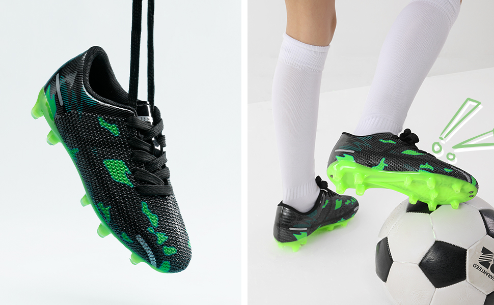 Дитячі футбольні кросівки DREAM PAIRS для дівчаток та хлопчиків. Легкі, дихаючі, з довгими шипами. Розмір 37.5 EU, чорно-зелені.