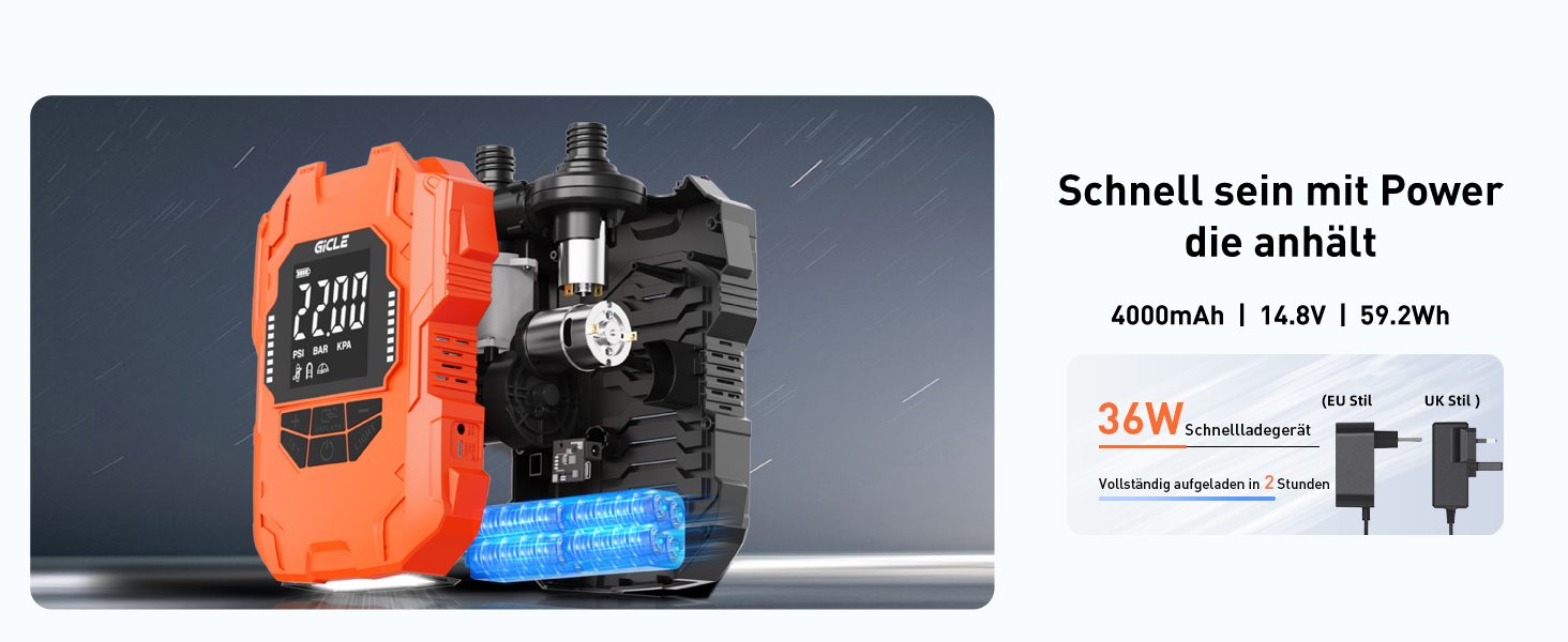 Електричний насос для SUP-дошки GICLE 22PSI з акумулятором, Type-C, 12V DC, помаранчевий