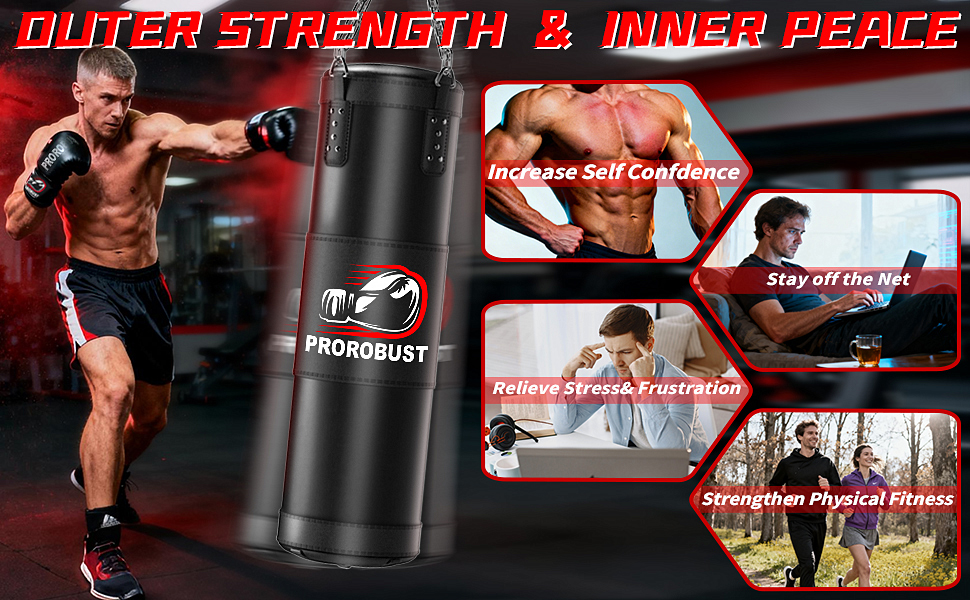 Боксерський мішок Prorobust 120 см з рукавичками 12oz, 5 м мотузки для MMA, карате, кікбоксингу, боксу, домашніх тренувань