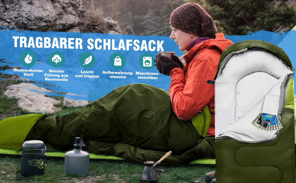 Спальний мішок 3-4 сезони, водонепроникний, ультралегкий, 220*75 см (зелений)