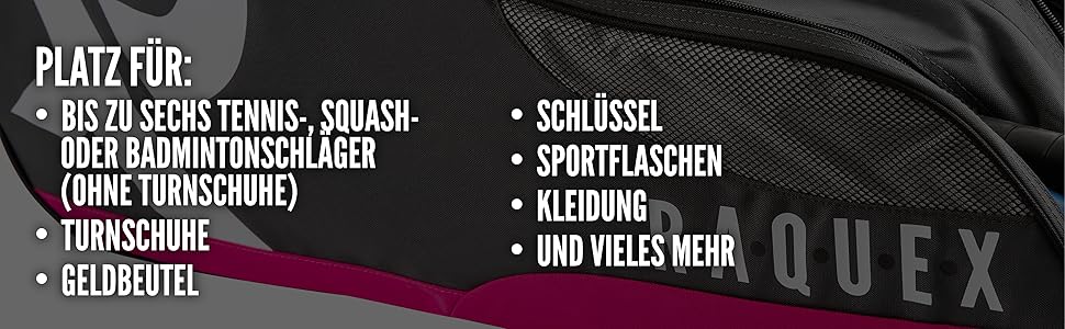 Сумка для тенісу Raquex Schlägertasche чорно-малинова для 6 ракеток + взуття