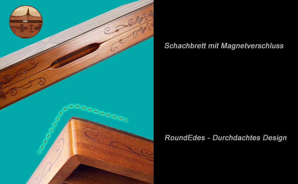 Набір для гри в шашки та нарди Syrace Holz з дерев'яним кейсом, класичний набір для стратегічних ігор, 40 см, для дорослих та дітей (Сонячне колесо)