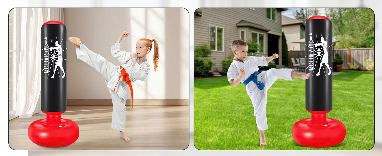 Груша боксерська дитяча Ninonly 160 см з рукавичками та насосом - стійка для боксу в приміщенні та на вулиці для хлопчиків та дівчаток